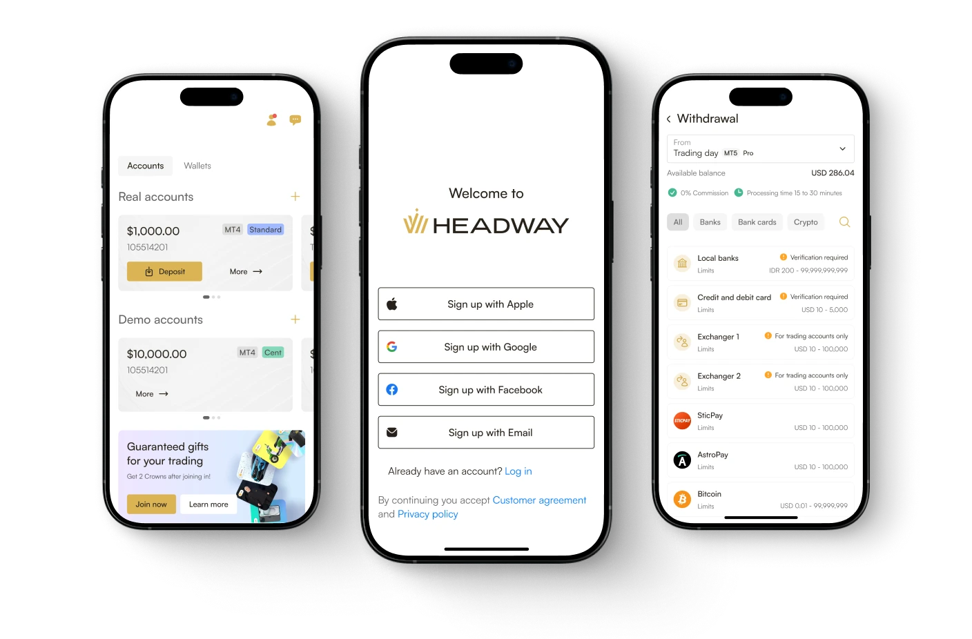 Foto ponsel dengan aplikasi trading Headway